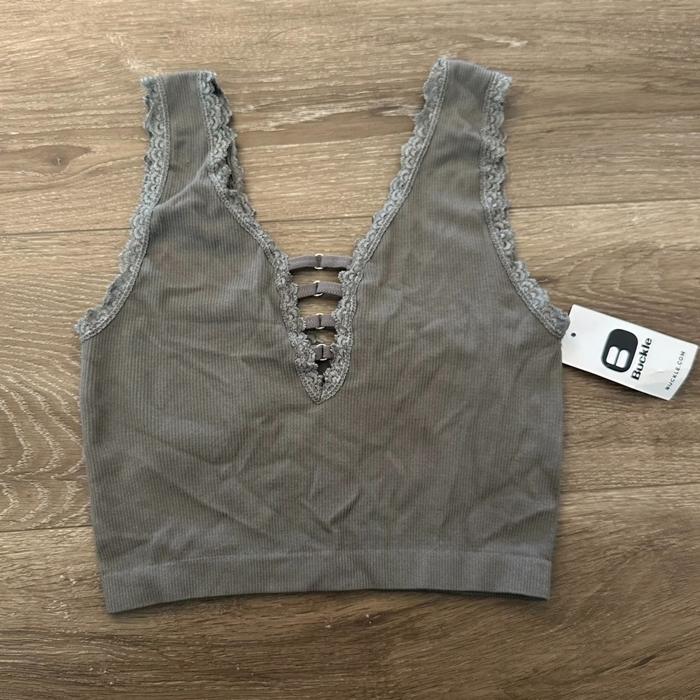 Charcoal Grey V-Neck Brami with Lace NEW